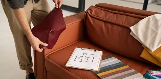 Premium fabric swatches for custom sofas, sectionals and furniture - leather, velvet and performance fabric samples